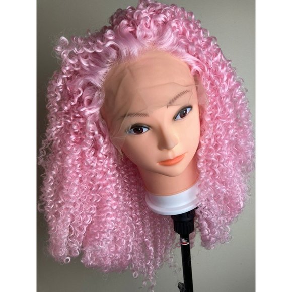 Short Pink Wig,Afro Kinky Curly Lace Wig - Picture 1 of 10